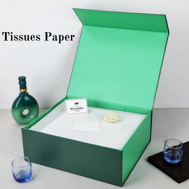 UoeRing 6 Pack Green Gift Box Large 13.5x11.8x4.7 inch Luxury Gift Box for Presents with Magnetic Closure Lid Collapsible,Birthday,Christmas,Contains Card, Ribbon, Tissue Paper,Shredded Paper Filler - Image 5